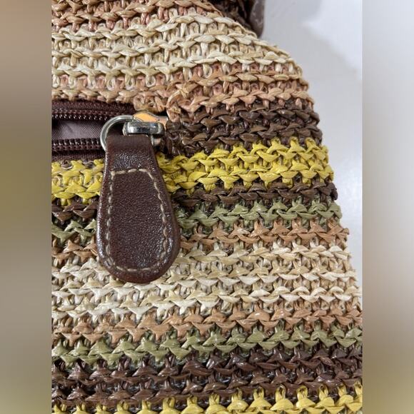 Straw Stripes Bag Brown Yellow with Leather like straps - Picture 5 of 14